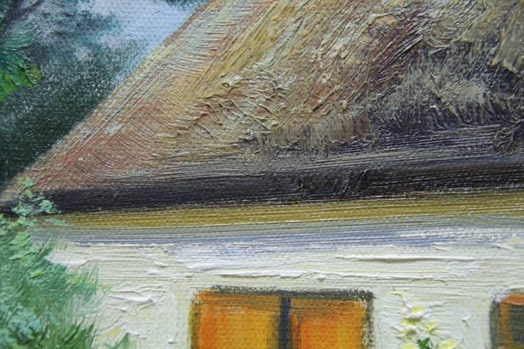 Картина "В деревне" Цена: 9200 руб. Размер: 70 x 50 см. Увеличенный фрагмент.