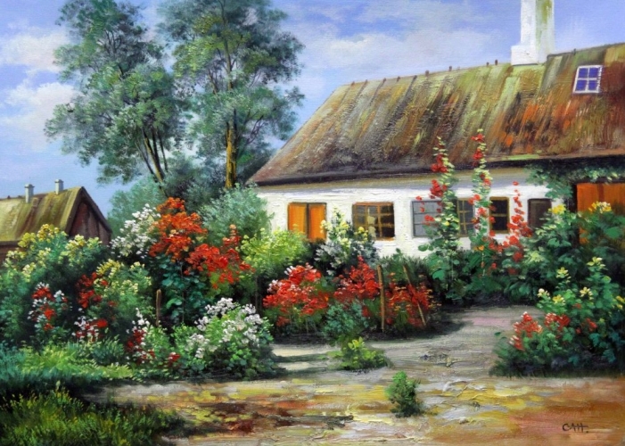 Картина "В деревне" Цена: 9200 руб. Размер: 70 x 50 см.