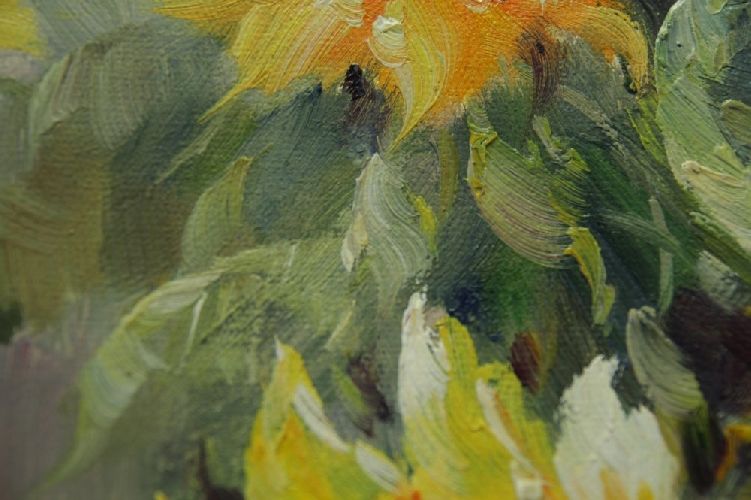 Картина "Желтые цветы" Цена: 7700 руб. Размер: 60 x 50 см. Увеличенный фрагмент.