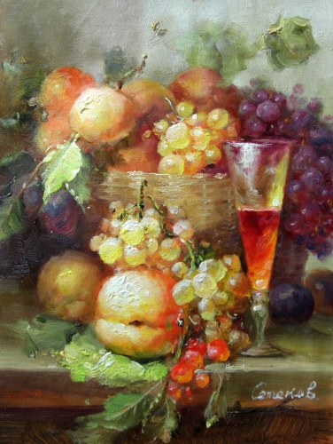 Картина маслом "Вино и персики" Цена: 5700 руб. Размер: 30 x 40 см.