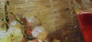 Картина маслом "Вино и персики" Цена: 5700 руб. Размер: 30 x 40 см. Увеличенный фрагмент.