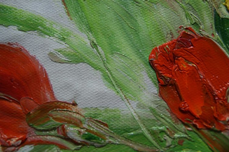Картина "Тюльпаны для  студентки" Цена: 9000 руб. Размер: 60 x 50 см. Увеличенный фрагмент.