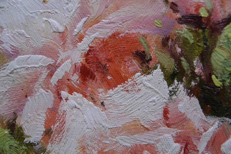 Картина "Беленькие розы" Цена: 7200 руб. Размер: 40 x 50 см. Увеличенный фрагмент.