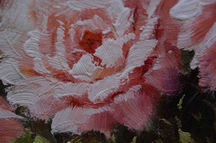 Картина "Беленькие розы" Цена: 7200 руб. Размер: 40 x 50 см. Увеличенный фрагмент.