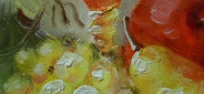 Картина "Бокал и фрукты" Цена: 3400 руб. Размер: 20 x 25 см. Увеличенный фрагмент.