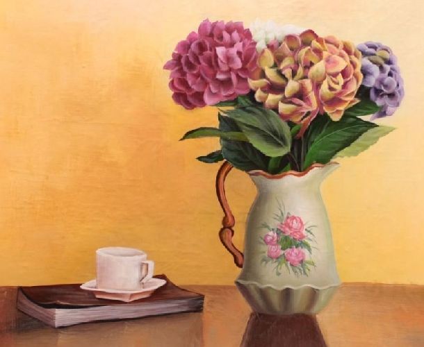 Картина "Букет и кофе" Цена: 3500 руб. Размер: 50 x 50 см.