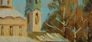 Картина "Церковь" Цена: 5600 руб. Размер: 25 x 20 см. Увеличенный фрагмент.