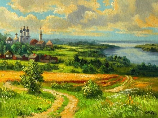 Картина "Церквушка в селе" Цена: 6900 руб. Размер: 40 x 30 см.