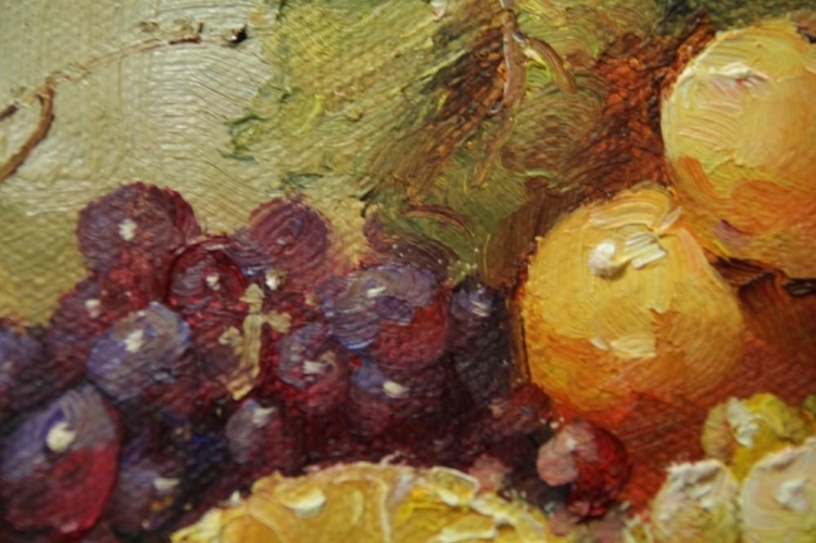 Картина "Чаша с фруктами" Цена: 3800 руб. Размер: 25 x 20 см. Увеличенный фрагмент.