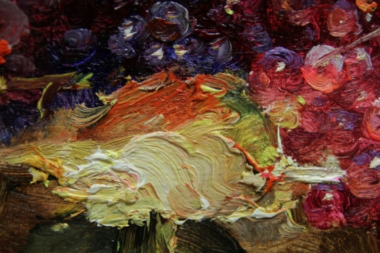 Картина "Чаша с виноградом" Цена: 7700 руб. Размер: 80 x 30 см. Увеличенный фрагмент.