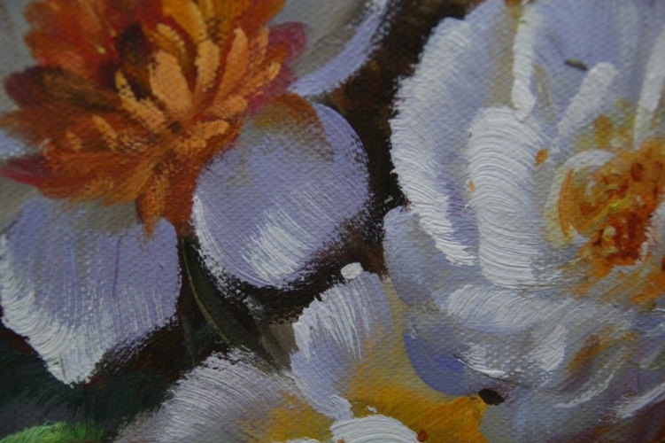 Картина "Цветы и фрукты" Цена: 12400 руб. Размер: 60 x 90 см. Увеличенный фрагмент.