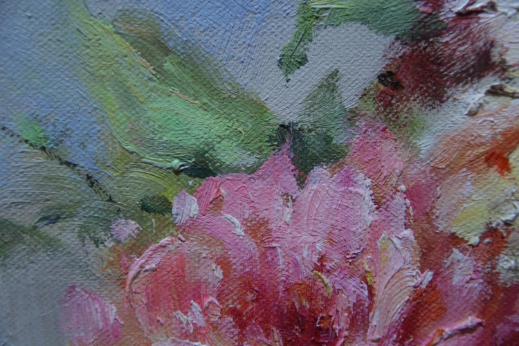 Картина "Цветы в вазе" Цена: 14800 руб. Размер: 80 x 80 см. Увеличенный фрагмент.