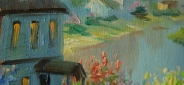 Картина "Деревенский домик" Цена: 5600 руб. Размер: 25 x 20 см. Увеличенный фрагмент.