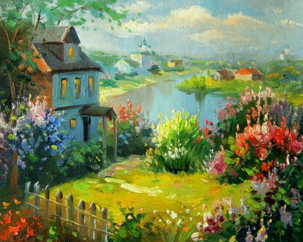 Картина "Деревенский домик" Цена: 5600 руб. Размер: 25 x 20 см.