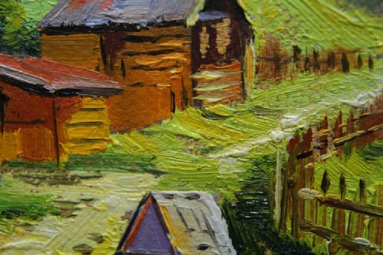 Картина "Деревня" Цена: 5100 руб. Размер: 25 x 20 см. Увеличенный фрагмент.