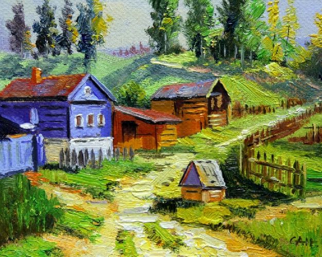 Картина "Деревня" Цена: 5100 руб. Размер: 25 x 20 см.