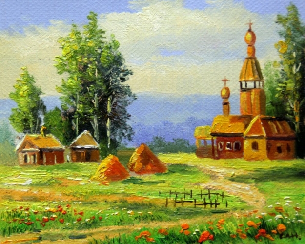 Картина "Деревушка" Цена: 4300 руб. Размер: 25 x 20 см.