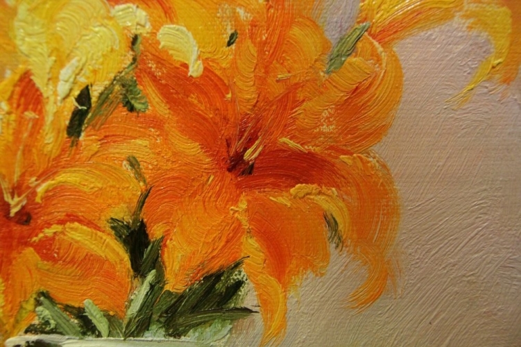 Картина "Желтые лилии" Цена: 7400 руб. Размер: 50 x 40 см. Увеличенный фрагмент.
