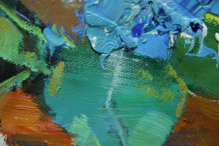 Картина "Голубая гортензия" Цена: 7700 руб. Размер: 50 x 60 см. Увеличенный фрагмент.