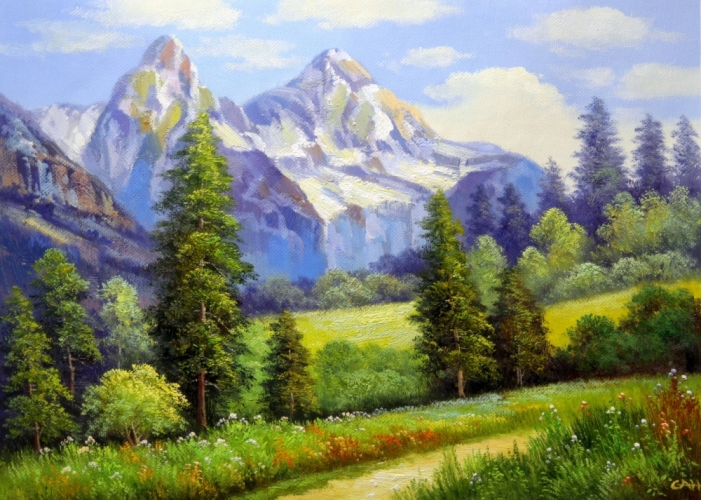 Картина "Горный пейзаж" Цена: 9200 руб. Размер: 70 x 50 см.