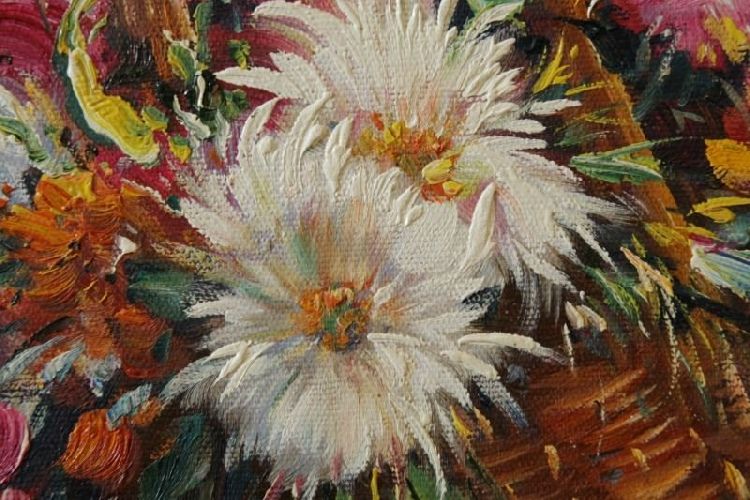 Картина "Корзина цветов" Цена: 6900 руб. Размер: 60 x 50 см. Увеличенный фрагмент.
