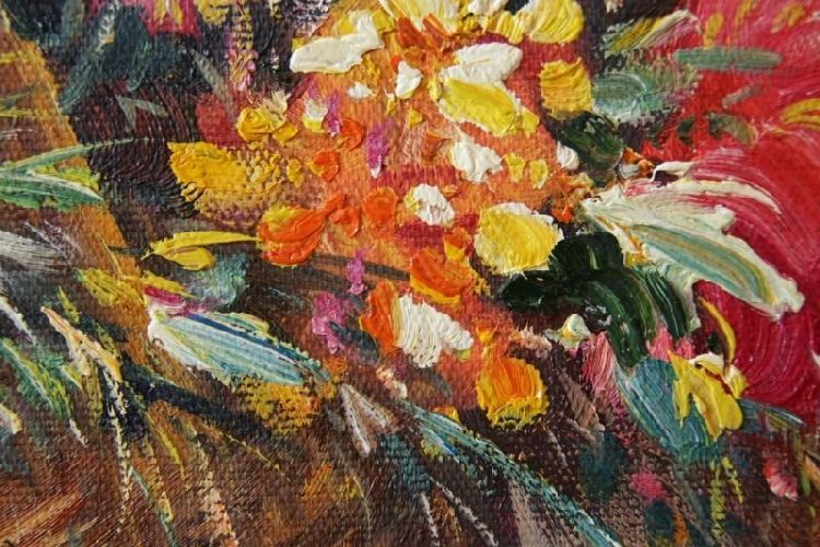 Картина "Корзина цветов" Цена: 6900 руб. Размер: 60 x 50 см. Увеличенный фрагмент.