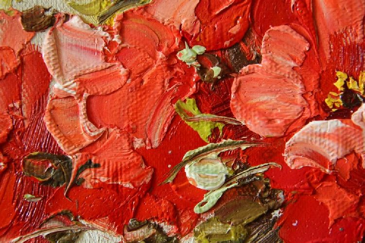 Картина "Красный букет" Цена: 6900 руб. Размер: 50 x 40 см. Увеличенный фрагмент.