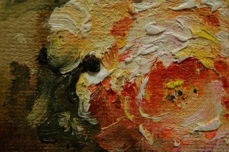 Картина "Миниатюра с пионами" Цена: 3800 руб. Размер: 25 x 20 см. Увеличенный фрагмент.