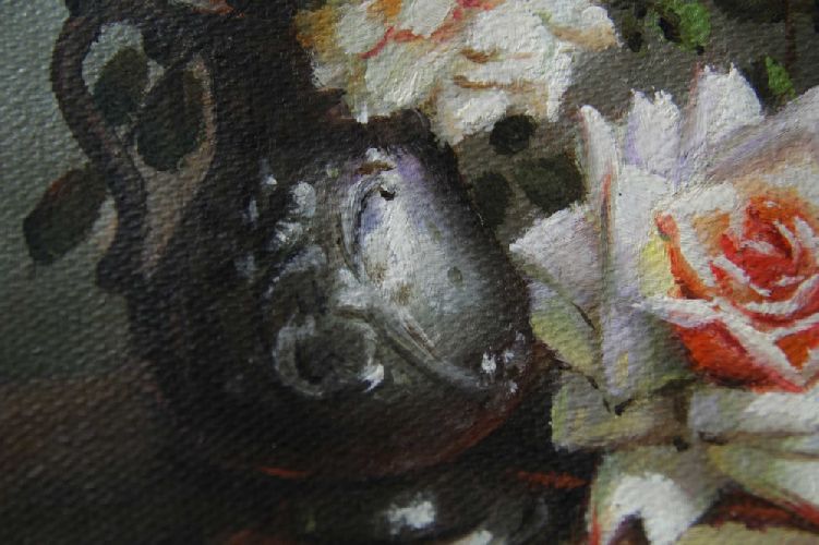 Картина "Миниатюра с розами" Цена: 6900 руб. Размер: 25 x 20 см. Увеличенный фрагмент.