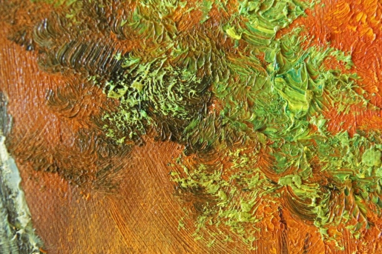 Картина "Огненная осень" Цена: 19000 руб. Размер: 80 x 80 см. Увеличенный фрагмент.