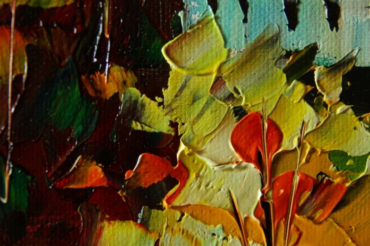 Картина "Осеннее озеро" Цена: 8700 руб. Размер: 90 x 60 см. Увеличенный фрагмент.