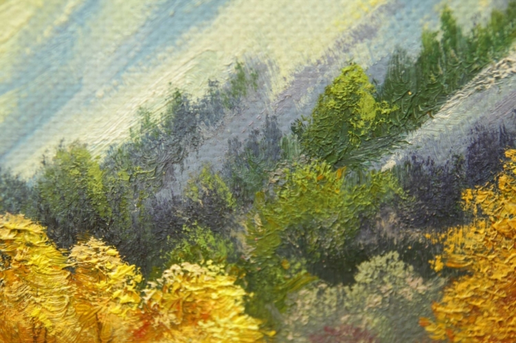 Картина "Осеннее утро" Цена: 7200 руб. Размер: 50 x 70 см. Увеличенный фрагмент.