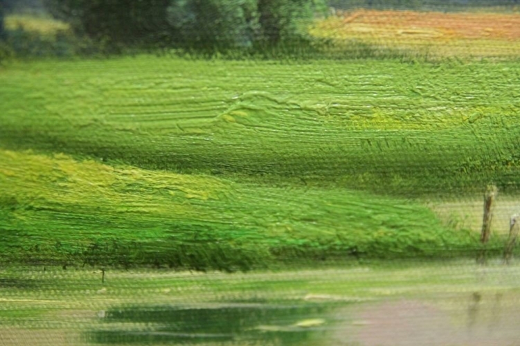 Картина "Пейзаж с озером" Цена: 13200 руб. Размер: 90 x 60 см. Увеличенный фрагмент.