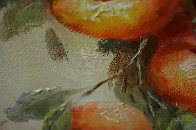 Картина "Персики" Цена: 8000 руб. Размер: 30 x 80 см. Увеличенный фрагмент.