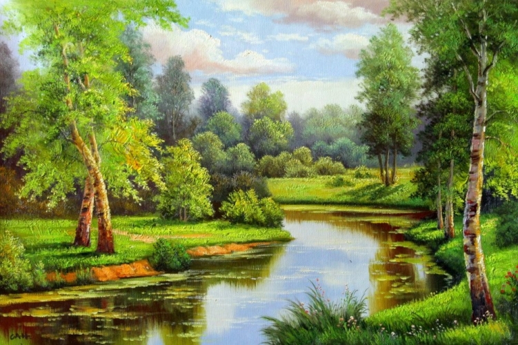 Картина "Речка в лесу" Цена: 13900 руб. Размер: 90 x 60 см.
