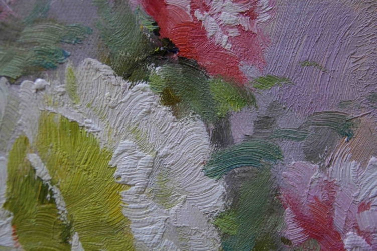 Картина "Розовые пионы" Цена: 8700 руб. Размер: 60 x 50 см. Увеличенный фрагмент.