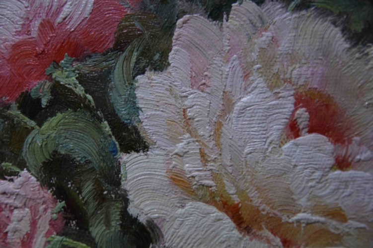 Картина "Розовые пионы" Цена: 8700 руб. Размер: 60 x 50 см. Увеличенный фрагмент.