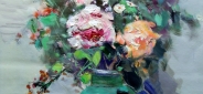 Картина "Розы и пион" Цена: 7700 руб. Размер: 50 x 60 см.