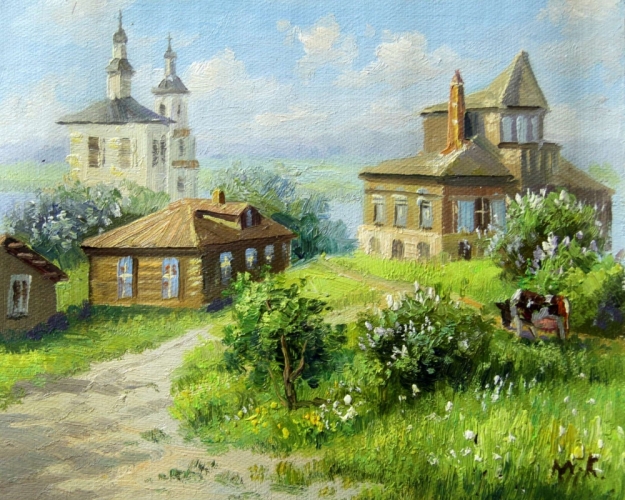 Картина "Русское село" Цена: 6200 руб. Размер: 25 x 20 см.