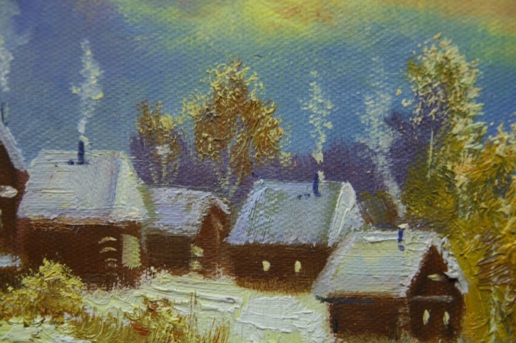 Картина "Сельская зима" Цена: 5600 руб. Размер: 40 x 30 см. Увеличенный фрагмент.