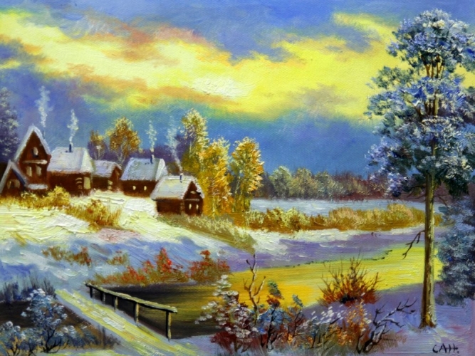 Картина "Сельская зима" Цена: 5600 руб. Размер: 40 x 30 см.