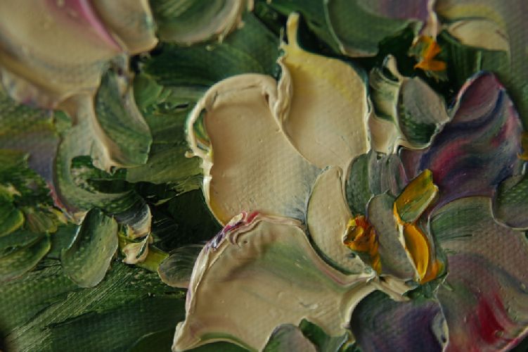Картина "Светлые цветы мастихином" Цена: 9800 руб. Размер: 50 x 60 см. Увеличенный фрагмент.