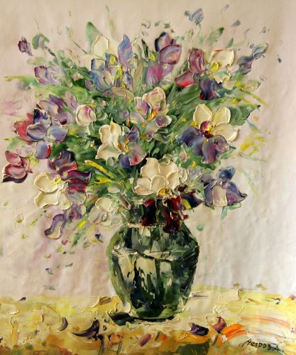 Картина "Светлые цветы мастихином" Цена: 9800 руб. Размер: 50 x 60 см.