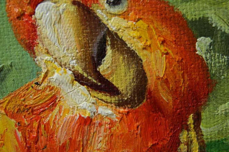Картина "Три попугая" Цена: 9200 руб. Размер: 50 x 60 см. Увеличенный фрагмент.