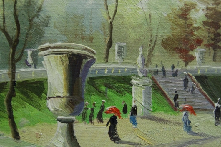 Картина "В парке" Цена: 5100 руб. Размер: 25 x 20 см. Увеличенный фрагмент.