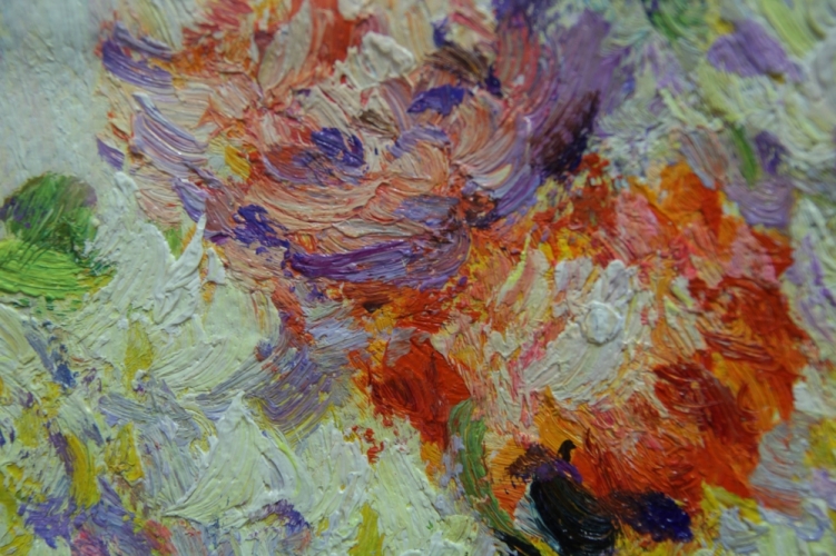 Картина маслом "Ваза с пионами" - Клод Моне Цена: 9700 руб. Размер: 50 x 60 см. Увеличенный фрагмент.