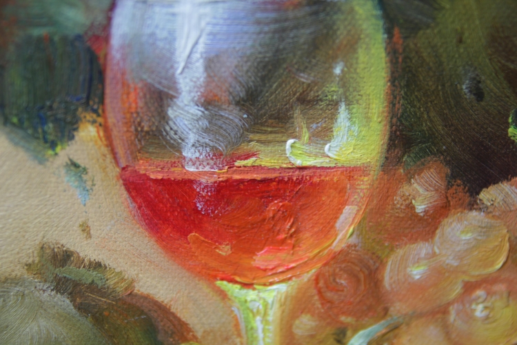 Картина "Вино и фрукты" Цена: 13000 руб. Размер: 90 x 60 см. Увеличенный фрагмент.
