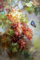 Картина маслом "Виноград и бабочка"