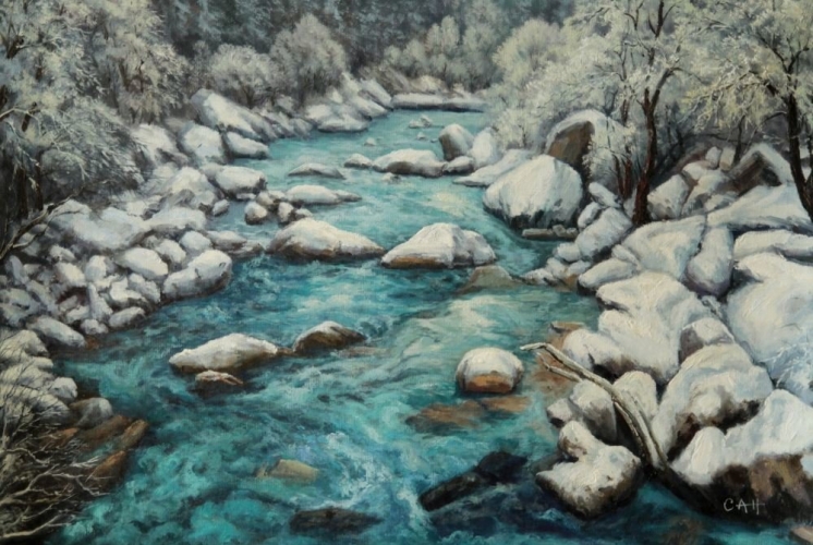 Картина "Зимняя река" Цена: 10800 руб. Размер: 90 x 60 см.