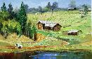 Картина "Летний пейзаж с рекой" Цена: 4500 руб. Размер: 25 x 20 см.